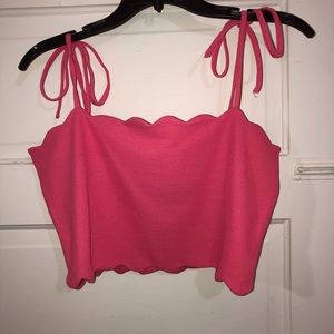 Hot pink cropped scalloped tie tank top